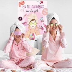 Spa Party Game – Pin the Cucumbers, 42 Stickers, Large Poster for Kids & Adults