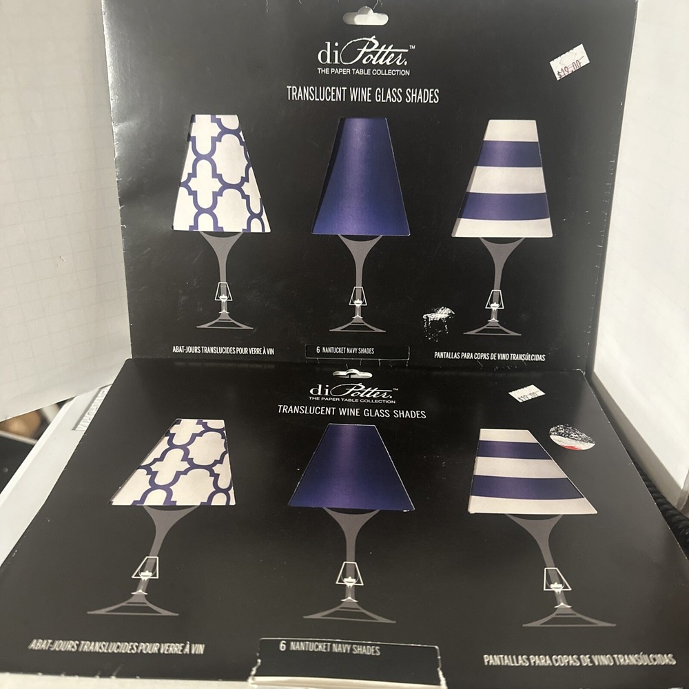 Di Potter Parchment Translucent Wine Glass Shades Set of 12 Paper NANTUCKET NAVY