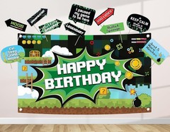 Video Game Party Decoration Kit – Includes Photography Backdrop & 10 Studio Self