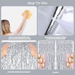 Wavy Silver Foil Curtain Backdrop 3.2×6.5 Feet Metallic Tinsel Streamer 2 PCS