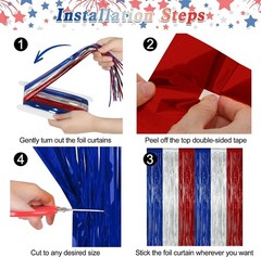 2 Pack Blue Silver Red Foil Curtain Streamer Decorations | Blue Silver Red, M…