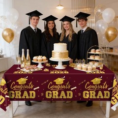 Graduation Decorations 2026, Maroon and Gold Graduation Tablecloths, 2-Pack Cong