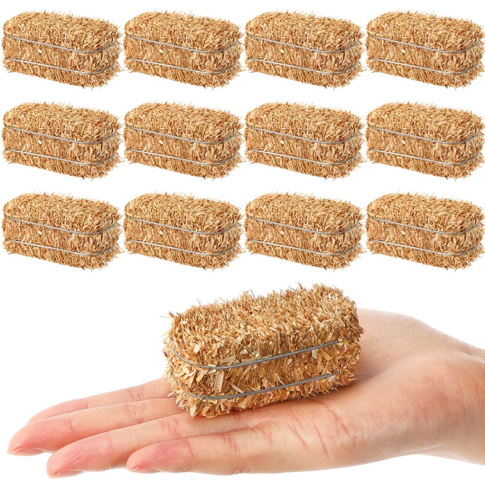 12 PCS Mini Hay Bales Miniature Decoration Small Straw 2.6×1.2×1.2 Inch