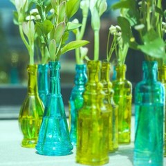 6.6″ Marguerite Turquoise Vintage Glass Bottle with Cork – DIY Wedding Flower Bu
