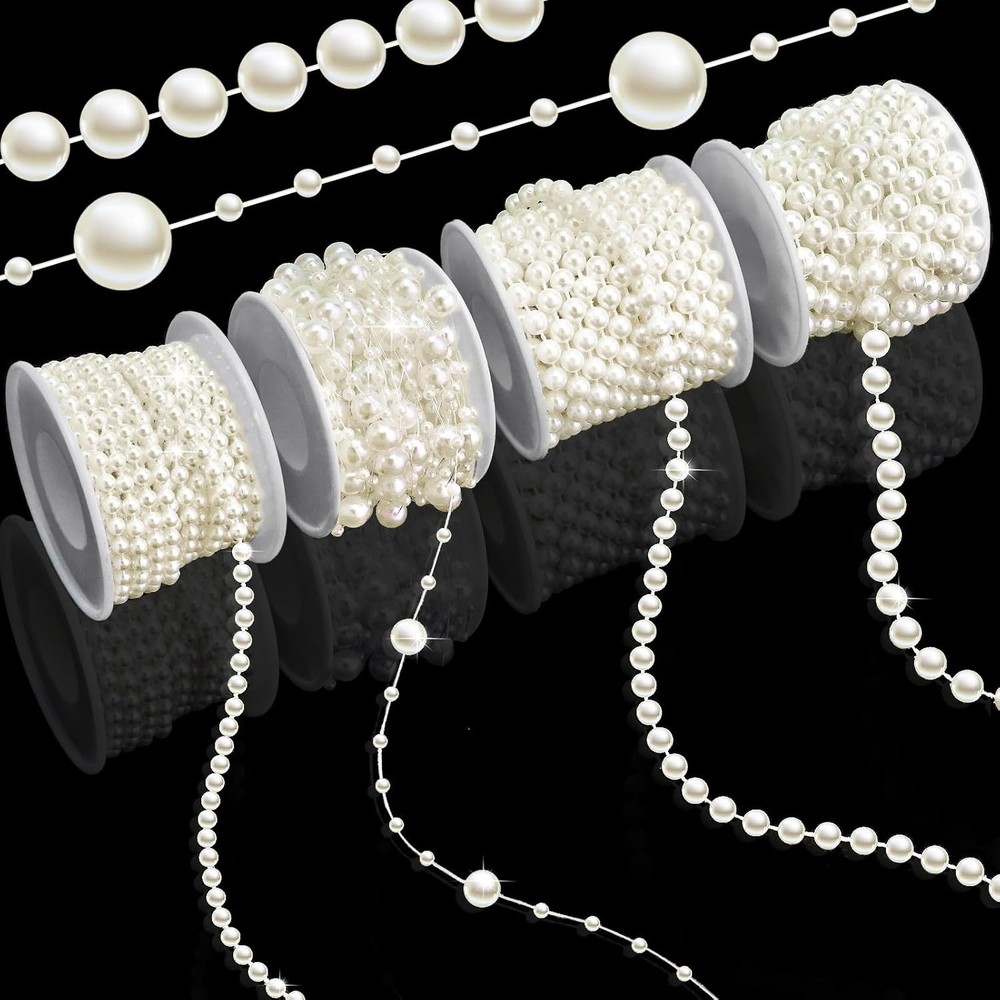 4 Rolls 76 Feet Pearls String Garland, Faux Pearl Beads Roll Strand for Crafts,