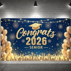 Blue Gold Graduation Banner Decorations Navy Blue Congrats 2026 Graduation Pa…