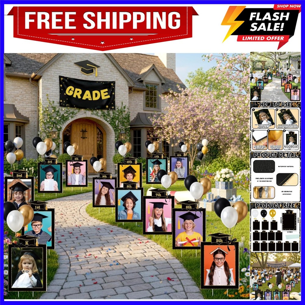 13 Pcs 2026 Graduation Decorations K-12 Graduate Photo Yard Signs with Stakes…