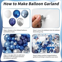 Blue White Silver Balloon Arch Kit, Navy Blue Silver White Balloon Garland wi…