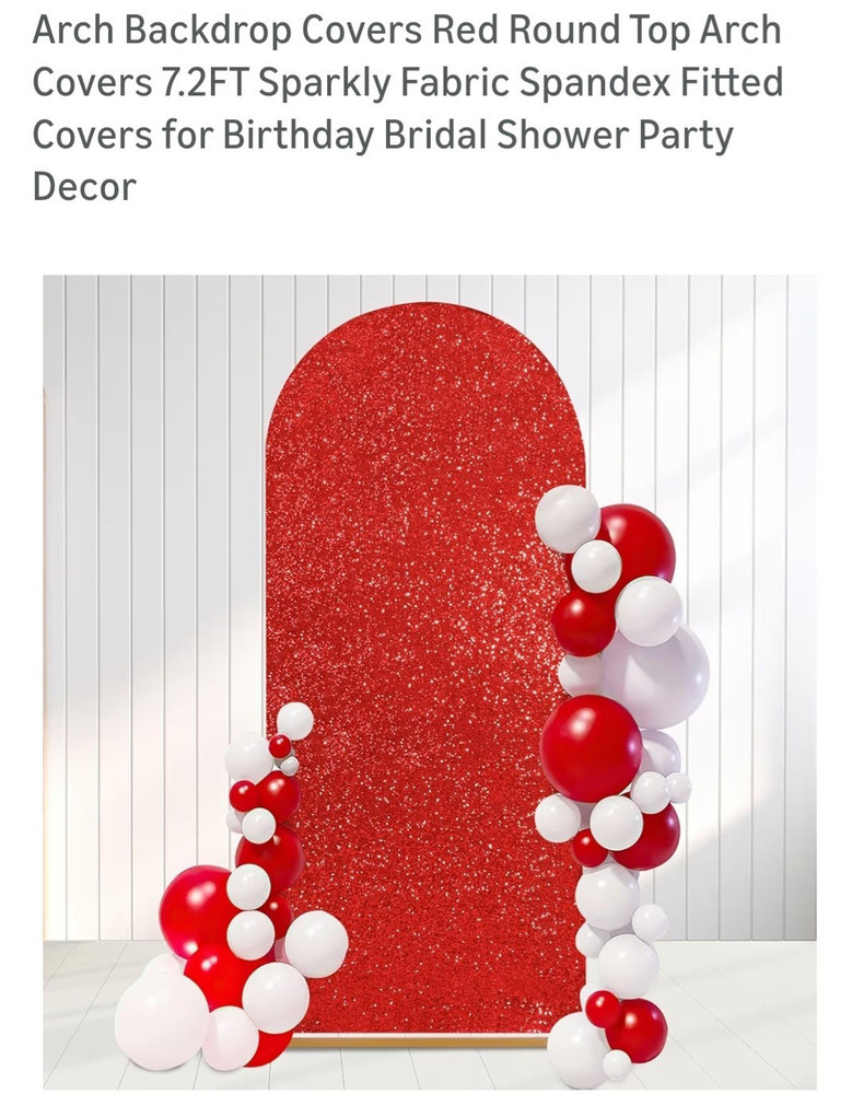 Red Sparkly Sequin Spandex Arch Backdrop Cover 7.2FT Birthday Party Decor