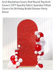 Red Sparkly Sequin Spandex Arch Backdrop Cover 7.2FT Birthday Party Decor