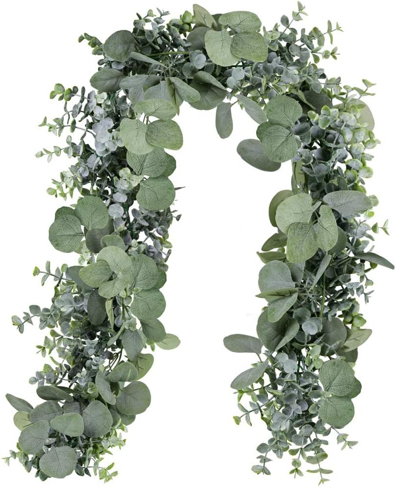 5.9′ Long Faux Silver Dollar Eucalyptus Leaves Greenery Artificial Garland in