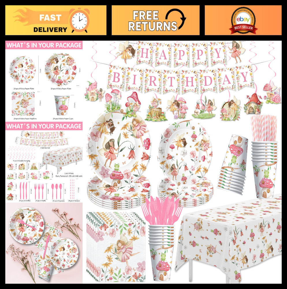 Enchanted Fairy Birthday Party Decorations Set – Plates, Napkins, Cups & More fo