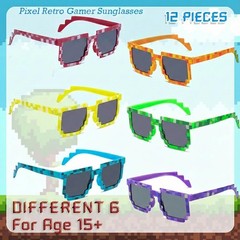 12 Pack 6 Colors Pixel Sunglasses, Video Game Cool Style Glasses Party Favors…