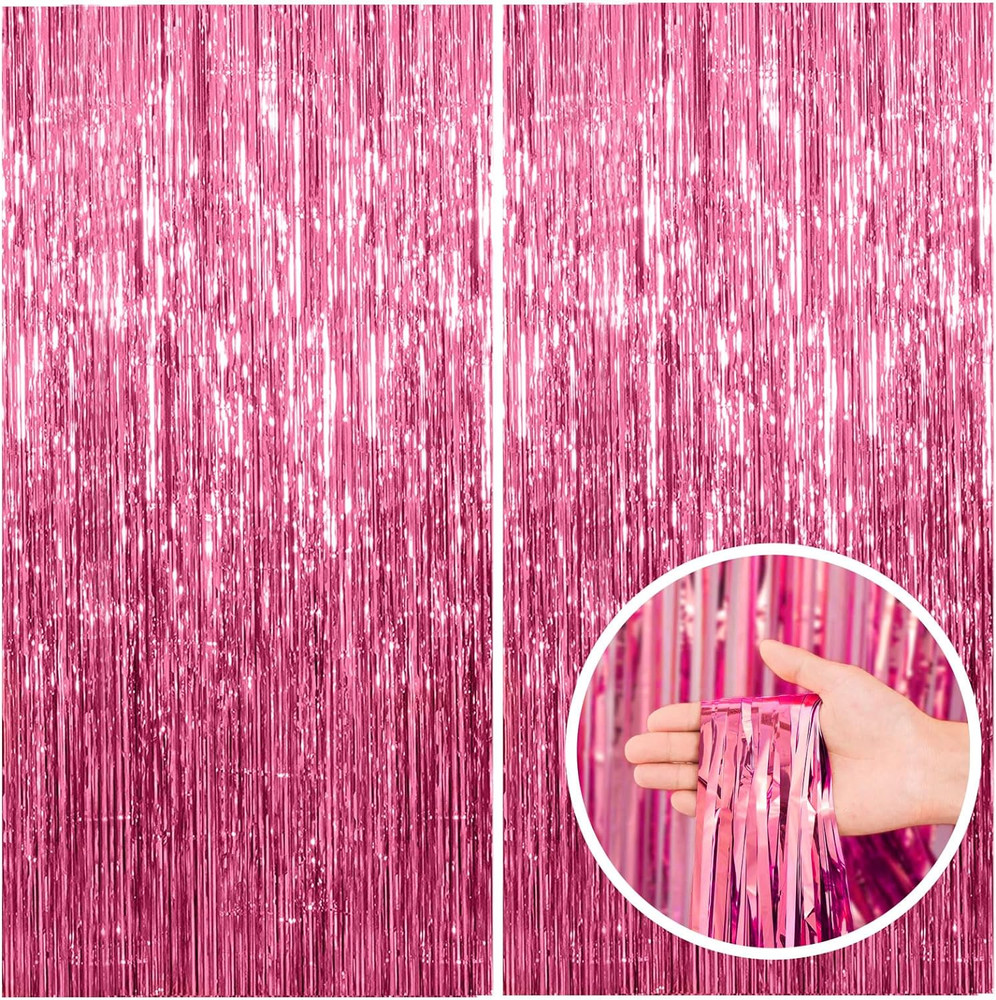 2 Pack Pink Backdrop Party Decorations Tinsel Curtain Party Backdrop Foil