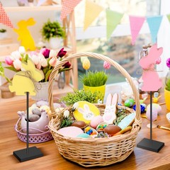 Cute Wooden Bunny Egg Rabbit Easter Standing Tabletop Decoration Block Sign