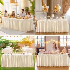 Party Talk Light Champagne Polyester Table Clothes for 4 Foot Rectangle Tables,
