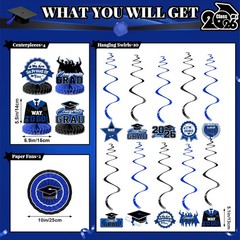 Graduation Decorations 2026-Blue and Black Graduation Party Decorations Supplies