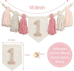 Handmade Boho Pink 1St Birthday High Chair Banner First Highchair Banner for Bab