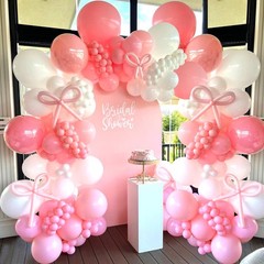 Coquette Pink Bow Balloon Arch Kit – 114pc Pastel Light Bow & White Balloon G…