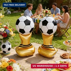2PCS Giant Soccer Trophy Balloons, Self Standing Foil Balloons for Soccer Birthd