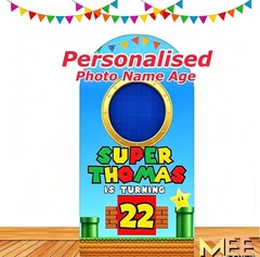 Personalised Super Mario game Arch Backdrop Cover Birthday background Decoration