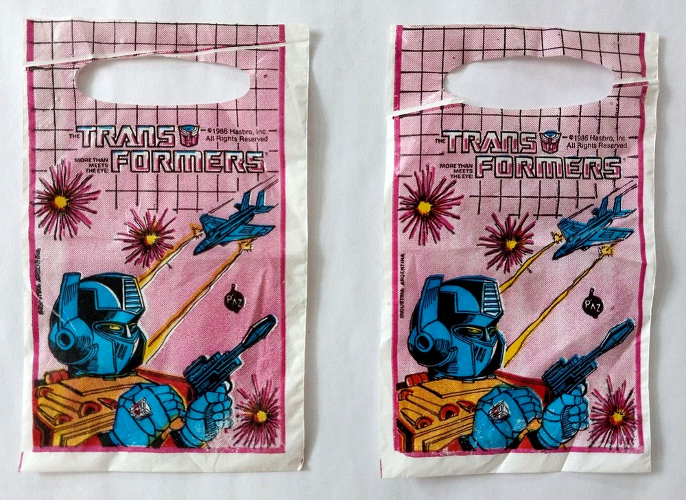 Vintage 1986 Transformers Lot 2 Party Favor Loot Bags Made in Argentina Hasbro