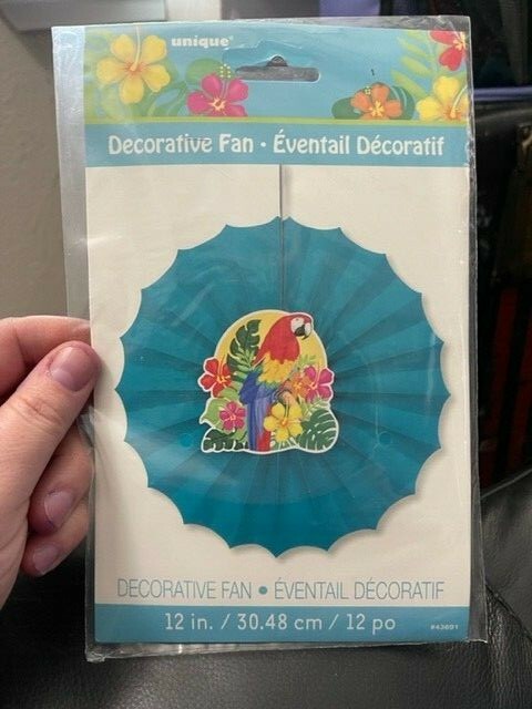 Tropical Hanging 12″ Fan Macaw Bird Summer Party Favor Decoration Supply New!!!