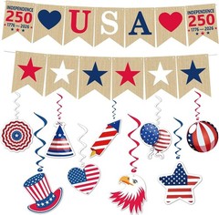 250th Anniversary Decorations: Patriotic Hanging Swirls & Banner Set for 4th …