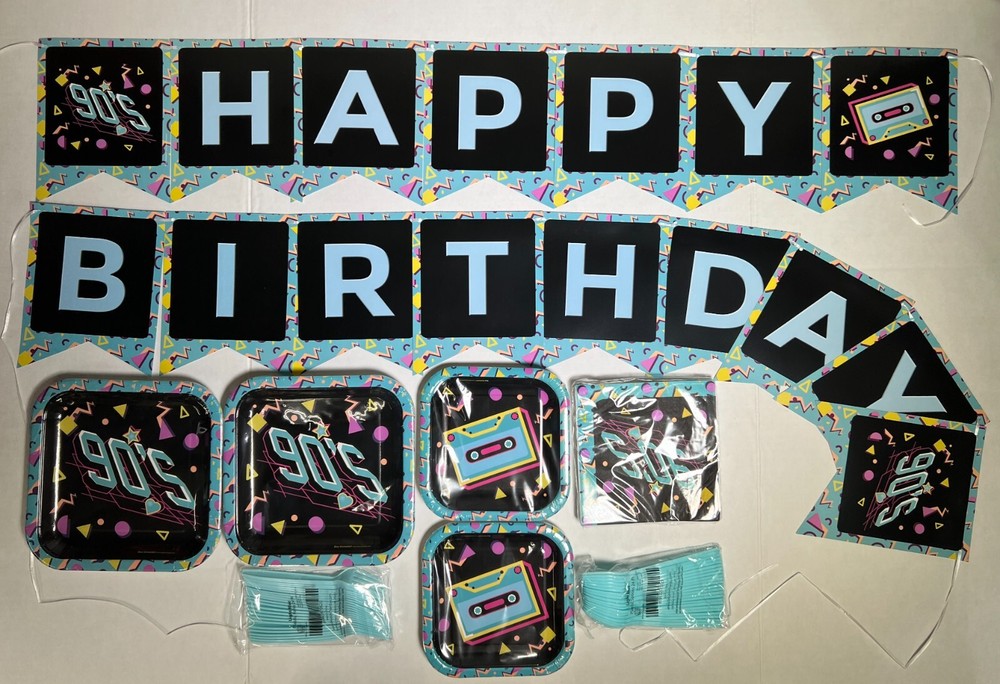 90s Party Supplies Pack 100 Pieces for 16 Guests 90s Birthday Theme Party