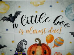 Halloween Backdrop Banner «A Little Boo is Almost Due» 5 x 3 Ft Pumpkin, Bats