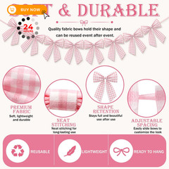 Flutesan 8 ft Pink Gingham Bow Garland Decorations Fabric 8 ft,
