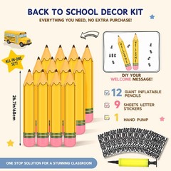 12 Pcs Inflatable Pencil Balloon Set with Air Pump and 9 Letter Sticker Sheet…