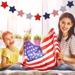Patriotic Star Banner 3D Red Blue Star Garland Pre-Assembled 4th of July Fabric