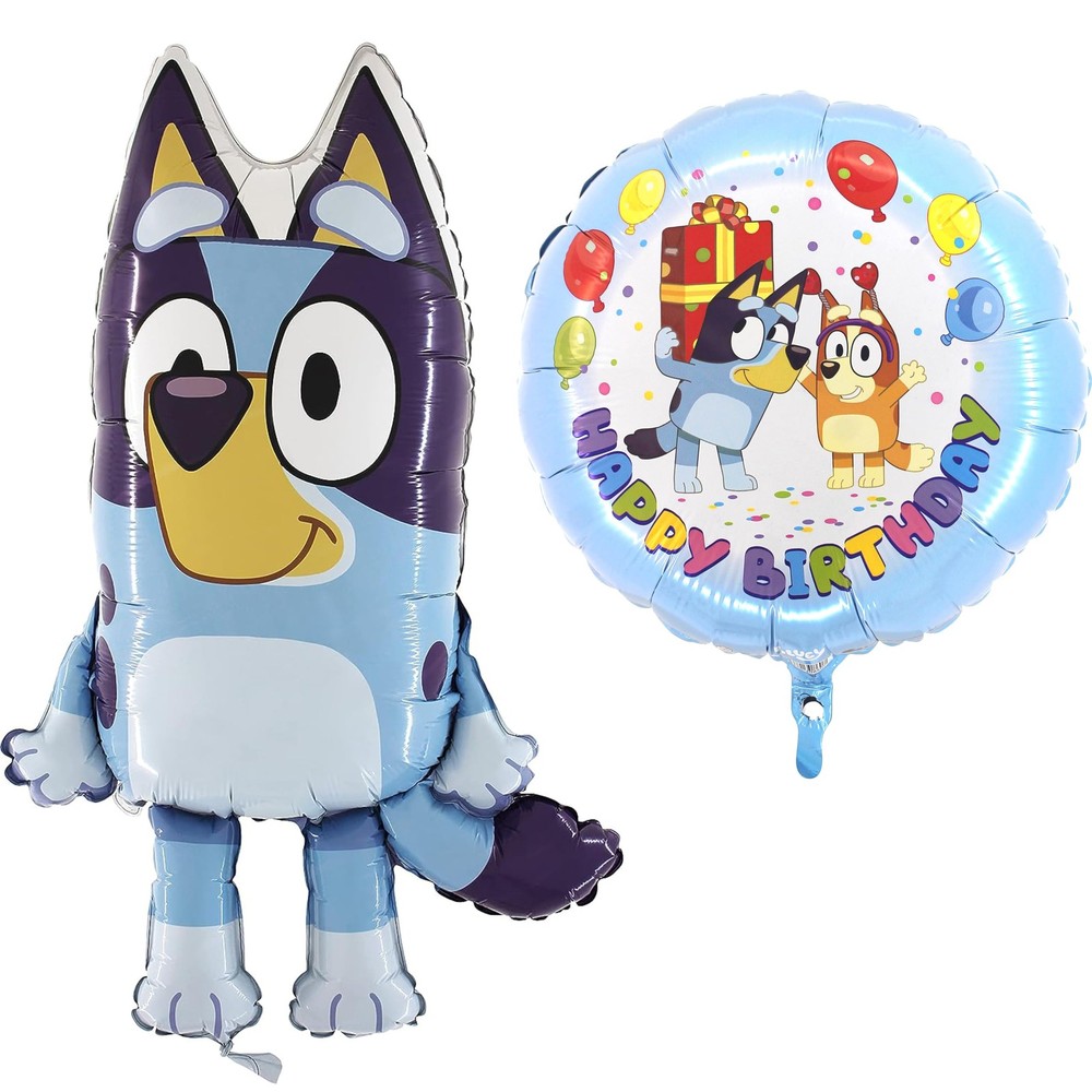 ® 2 Pack Bluey Balloons – Round Happy Balloon 45.7cm (18″) & Large Bluey Shap…