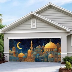 16x7Ft Ramadan Eid Garage Door Cover – Islamic Night Scene with Crescent Moon &