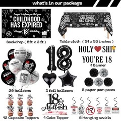 Birthday Decorations For Boys Includes Banner, Backdrop, Tablecloth, Latex 18th