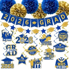 Blue and Gold Graduation Decorations 2026, 2026 Grad Banner Blue&gold