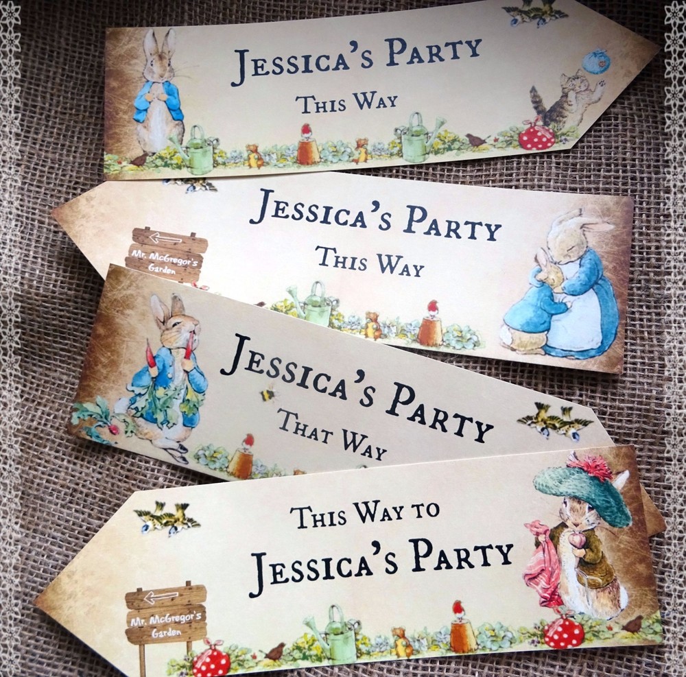 4 Personalised Rabbits and Woodland Characters Party Decoration Arrows