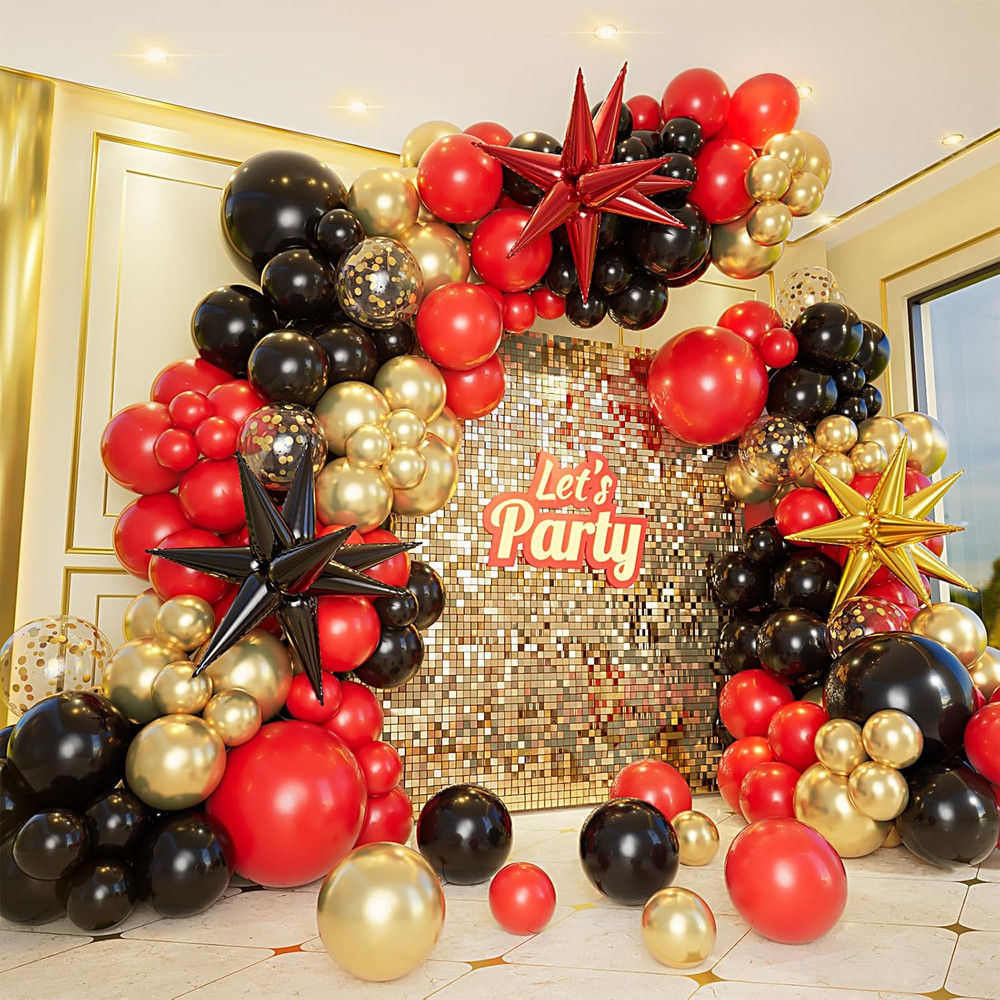 161pcs Red Black and Gold Balloons Garland Arch Kit with 5/10/12/18in Red Black