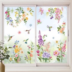wondever Summer Flower Window Clings Iris Floral Bird Glass Sticker Multi