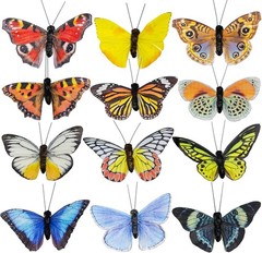 -Artificial Feather 3D Butterfly Party Decorations Set of 12 with Clip 12 Color