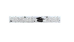 Congrats Grad Graduation Party Metallic Fringe Banner Decoration, White, Foil, 5