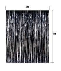 Fecedy 2pcs 3ft x 8.3ft Black Metallic Tinsel Foil Fringe Curtains Photo Booth P