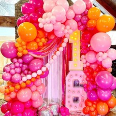 Pink and Orange Balloon Arch Kit, 161Pcs Hot Pink Orange Metallic Gold Latex …