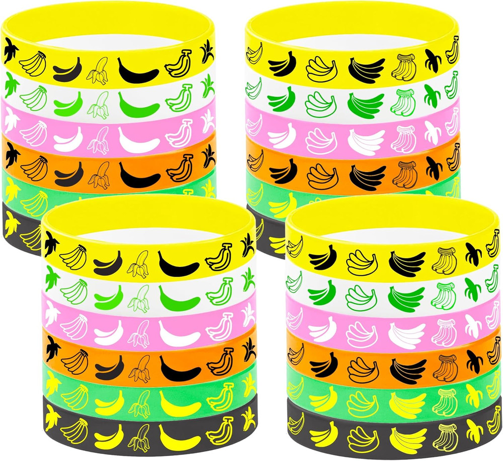 24PCS Banana Rubber Bracelets Silicones Wristbands Fruit Party Themed Birthday P