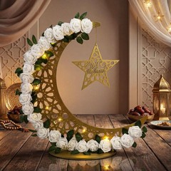 Eid Mubarak Moon Light Decor – 27.5″ LED Lanterns & Wreaths for Ramadan, Islamic