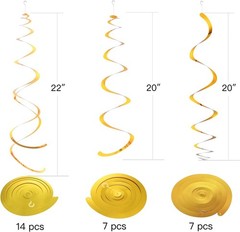 Gold Party Hanging Swirl Decorations Plastic Streamer for Ceiling, Pack of 28