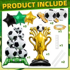 7Pcs Soccer Party Decorations,Giant Self Standing Soccer Balloons,Trophies St…