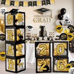 Black and Gold Graduation Decorations 2026 – Balloons Boxes with Letters 2026…