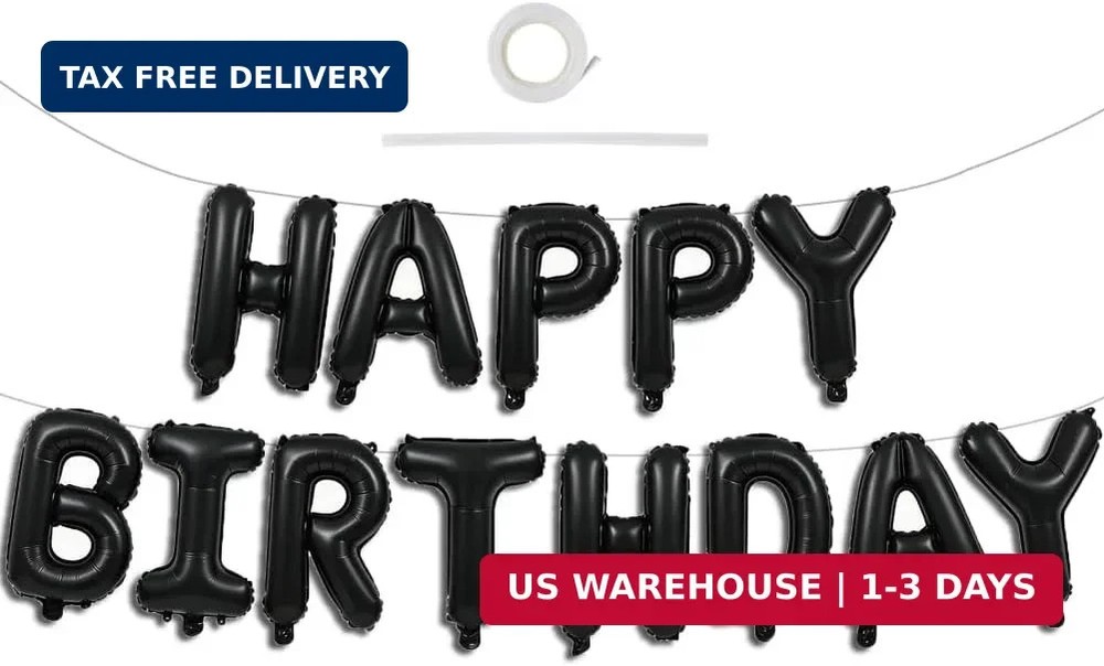 TONIFUL Black Happy Birthday Balloons Banner Decoration 16 Inch Mylar Foil Lette